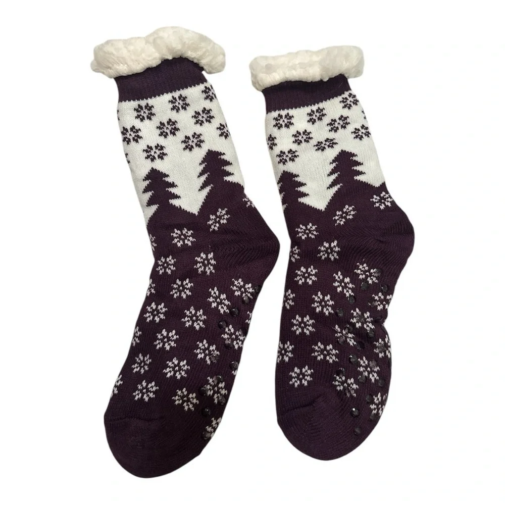 Dosoni Womens Slipper Fuzzy Socks - Non Slip , Snowflake Purple, US Women 5-10